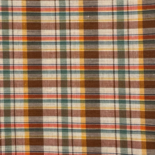 Brown, Green & Yellow Plaid Cotton Blend Shirting: 1 yd