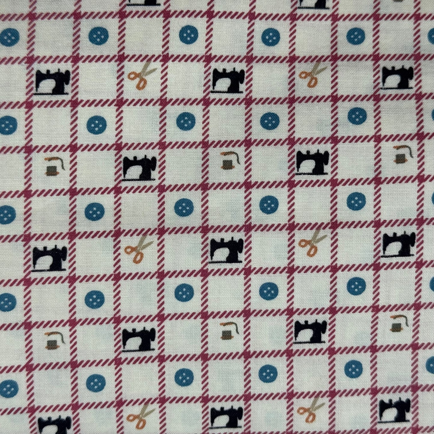 Multicolor on Ivory Sewing Theme Print Cotton: 3 yds