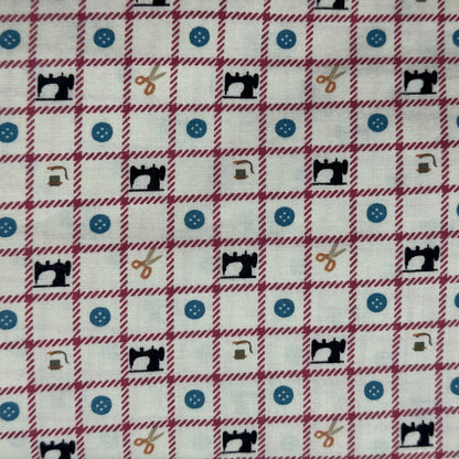 Multicolor on Ivory Sewing Theme Print Cotton: 3 yds