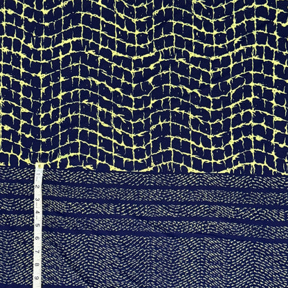 Navy Blue and Yellow Grungey Grid Border Print 4-Way Stretch Poly: 3 yds