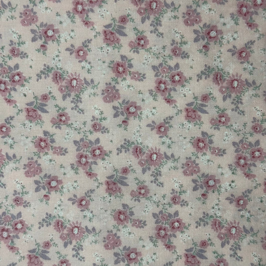 Pink with Pink/Lavender Floral Print Cotton: 2 yds