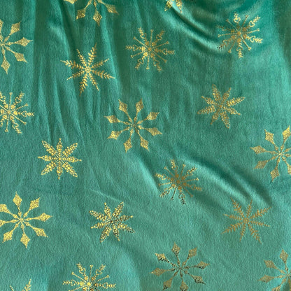 Green With Gold Foiled Snowflakes: 3 yds