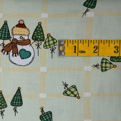 Snowman With Green & Yellow Plaid Lightweight Cotton Blend: 3 yds