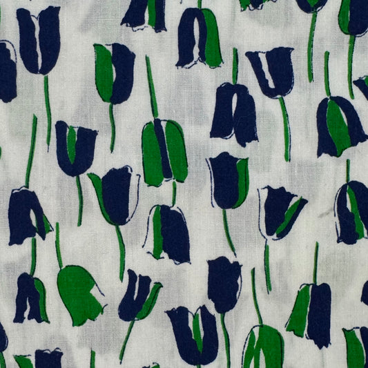 Blue & Green Tulips Lightweight Cotton Blend: 1.5 yds