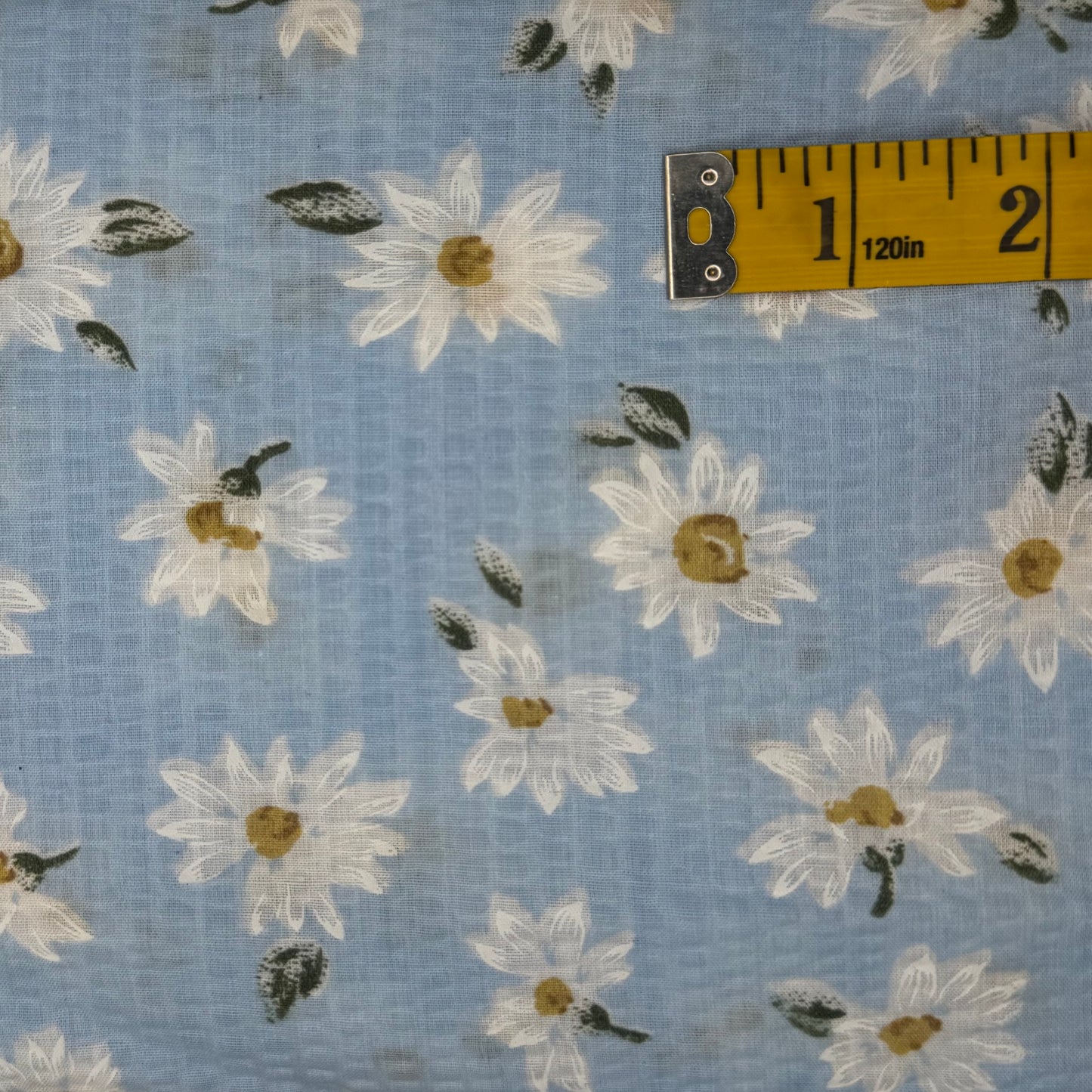 Light Blue With White Floral Seersucker Cotton Blend: 2.5 yds