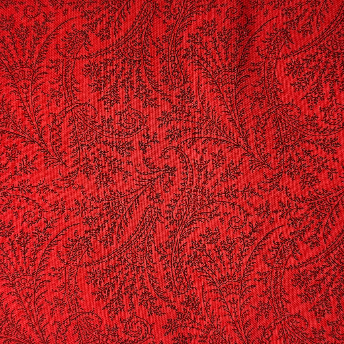 Red With Black Fancy Vines Cotton: 3.5 yds