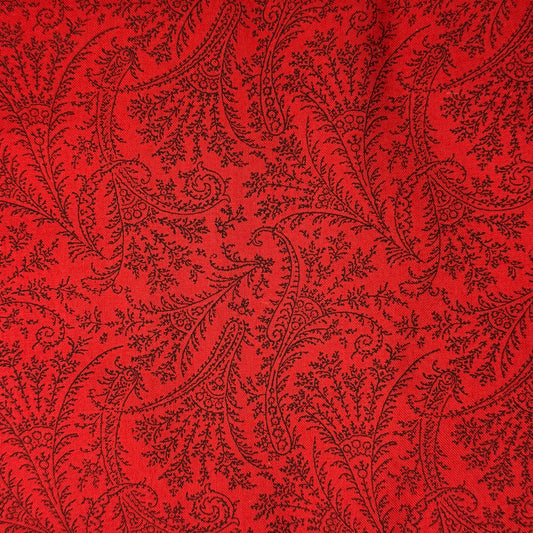 Red With Black Fancy Vines Cotton: 3.5 yds