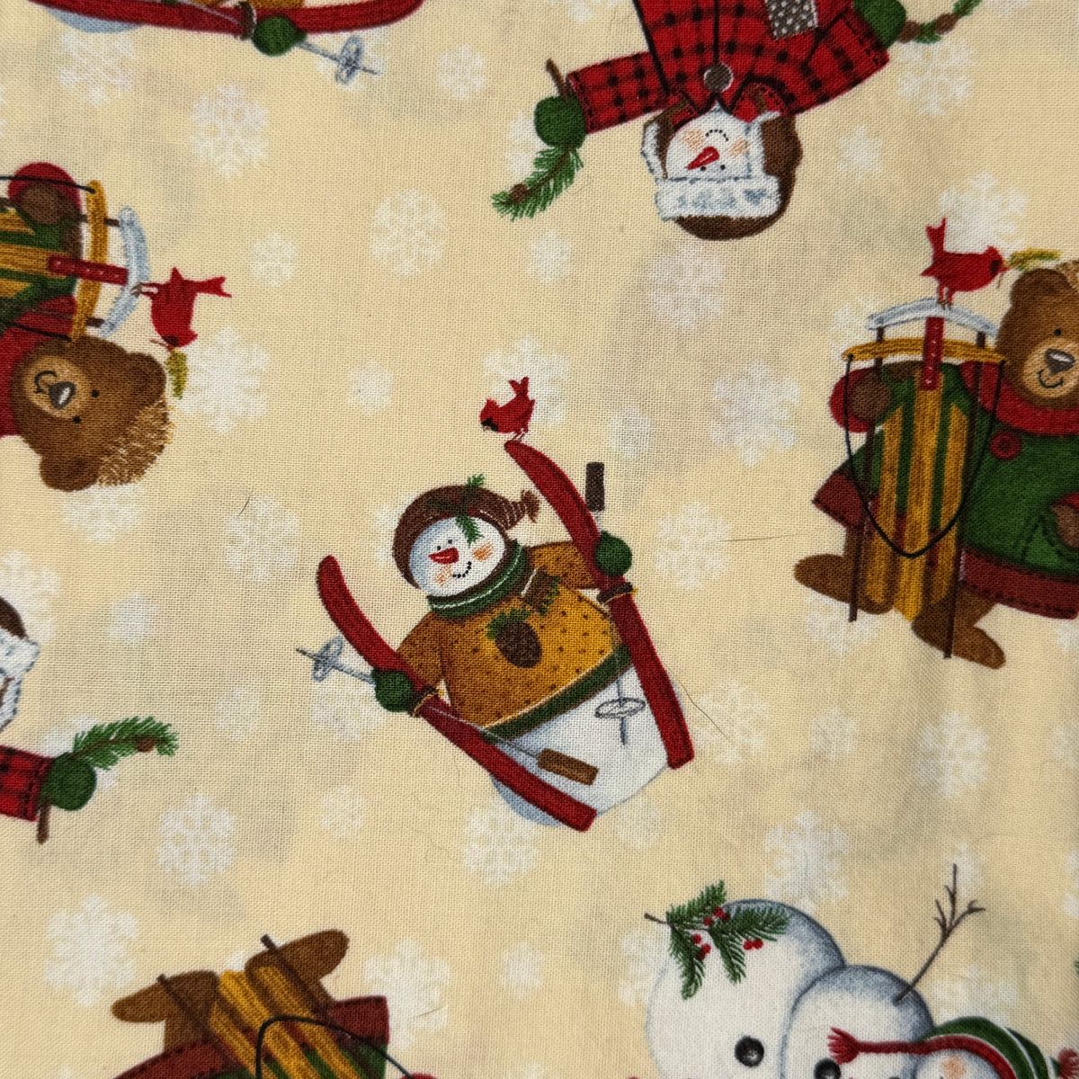 Skiing Snowmen & Sledding Bears Cotton Blend: 1 yd