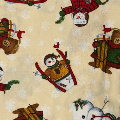 Skiing Snowmen & Sledding Bears Cotton Blend: 1 yd