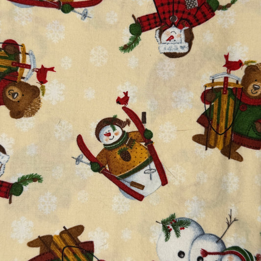 Skiing Snowmen & Sledding Bears Cotton Blend: 1 yd