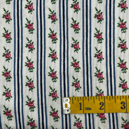 Pink Floral With Blue Stripes Cotton Blend: 1 yd