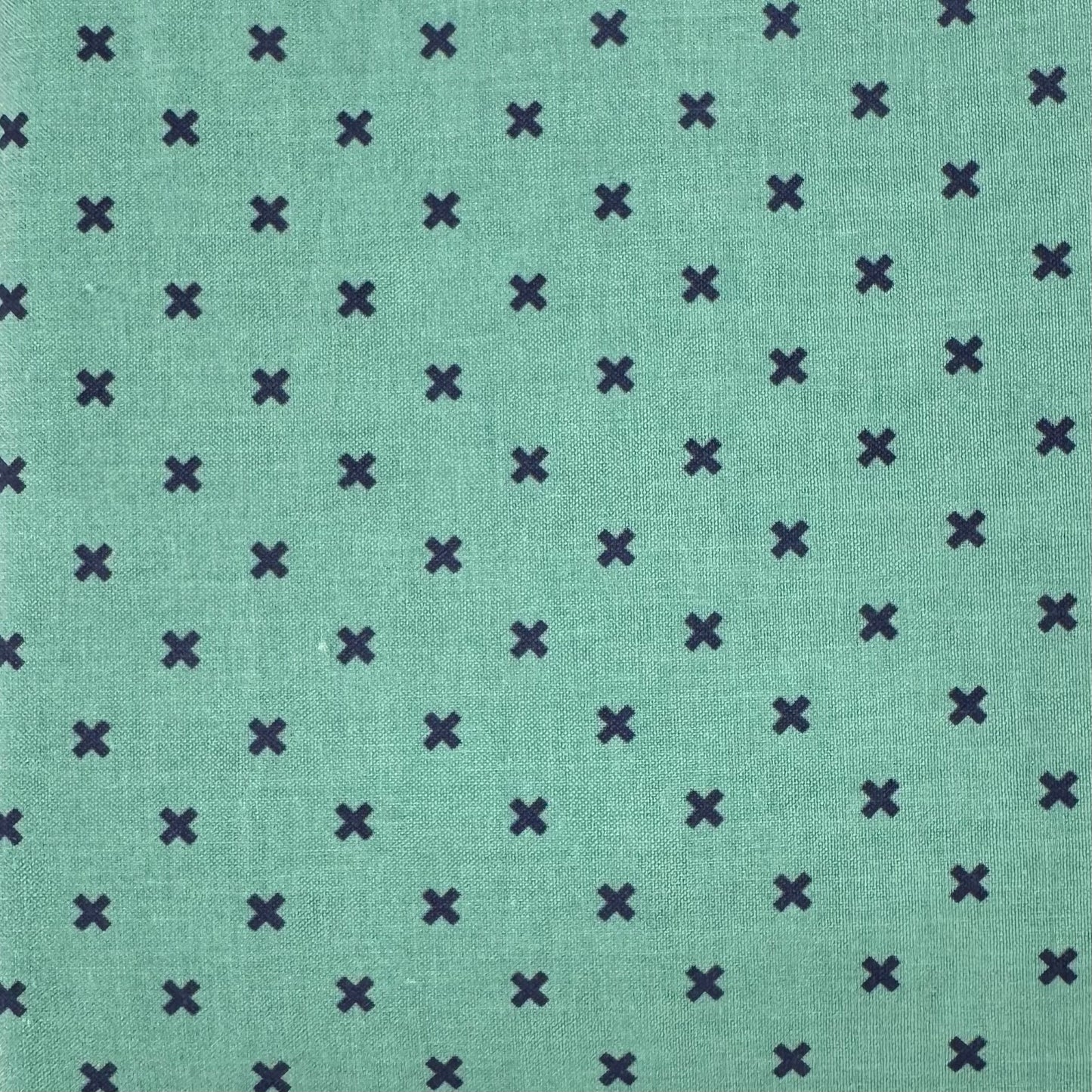 Light Green With Blue X Marks Cotton: 1.5 yds