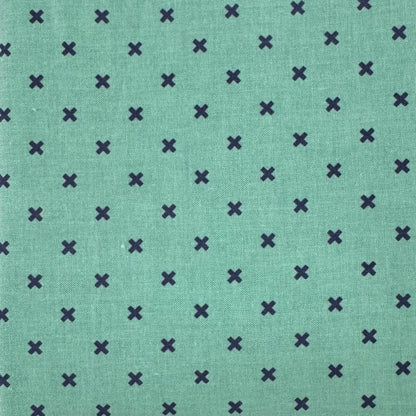 Light Green With Blue X Marks Cotton: 1.5 yds