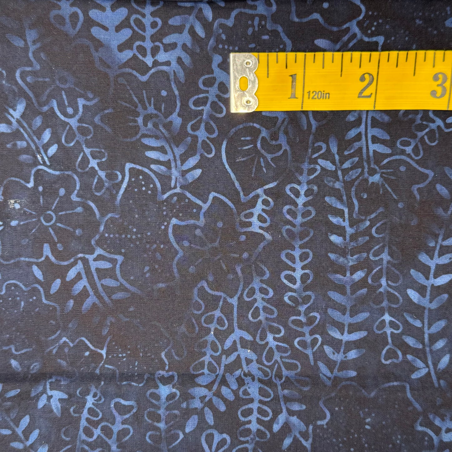 Tonal Blue Leaves Batik Cotton: 1 yd