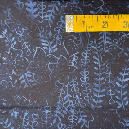 Tonal Blue Leaves Batik Cotton: 1 yd