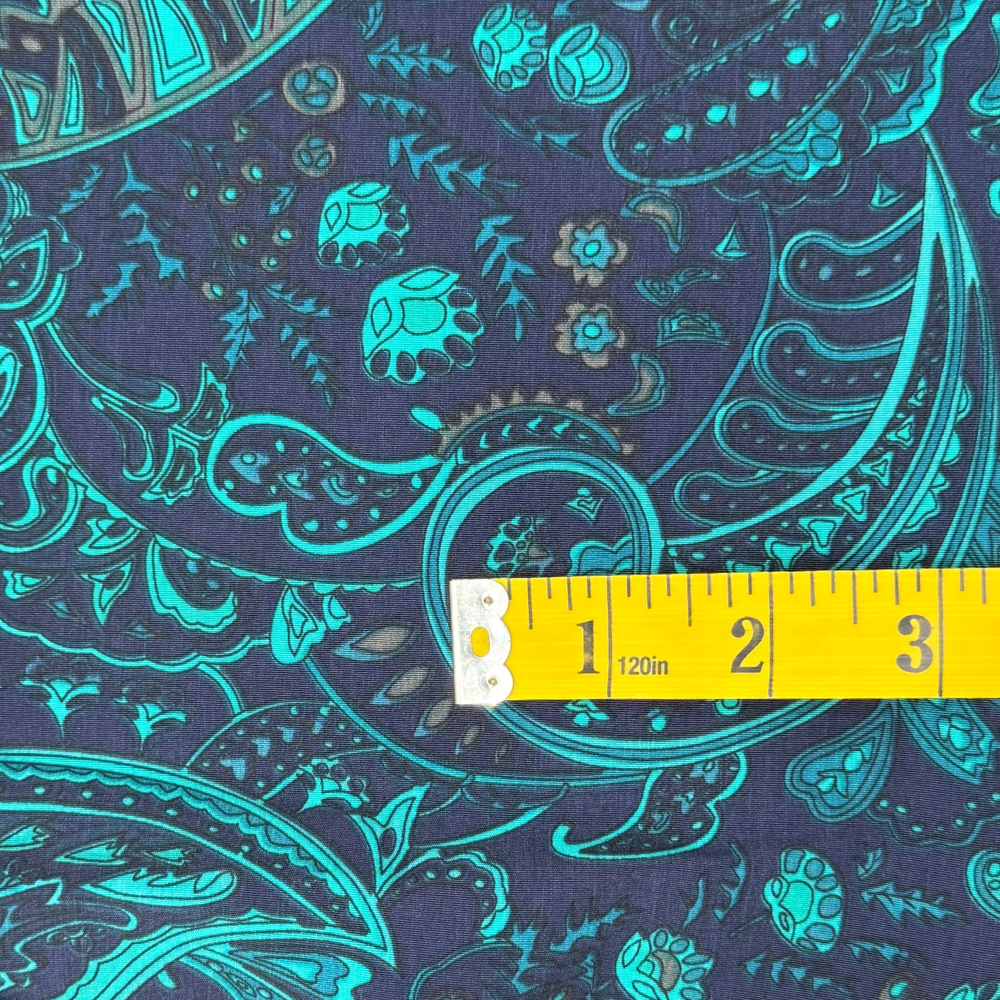 Navy With Turquoise Paisley Poly Peachskin: 3 yds