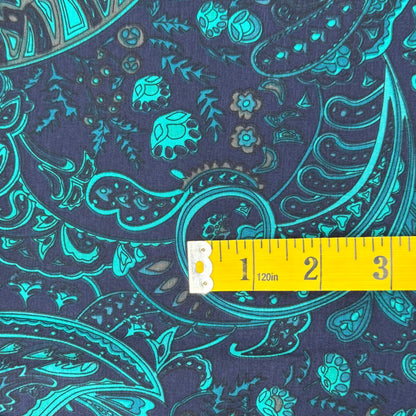 Navy With Turquoise Paisley Poly Peachskin: 3 yds