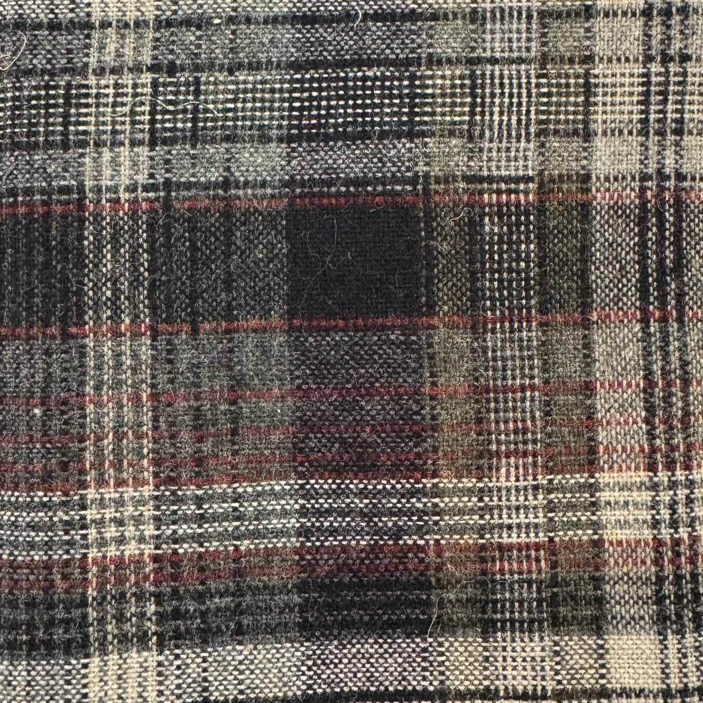 Grey, Black & Red Plaid Wool Blend: 2.75 yds