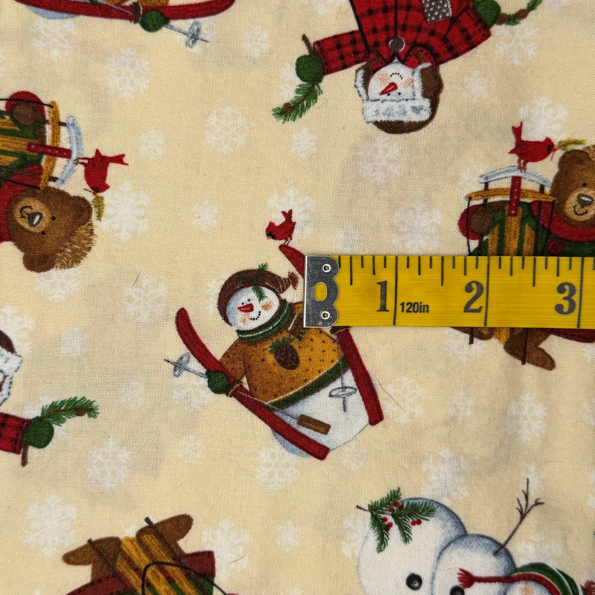 Skiing Snowmen & Sledding Bears Cotton Blend: 1 yd