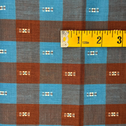 Brown & Blue Checkered Cotton Canvas Blend With Embroidered Embellishment: 2 yds