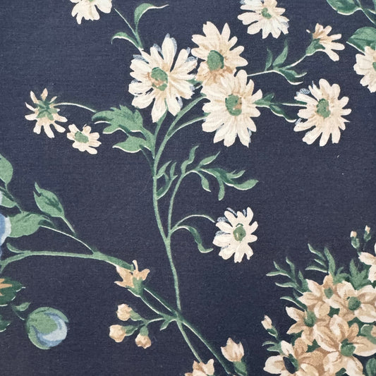 Navy Floral Treated Cotton: 1.5 yds