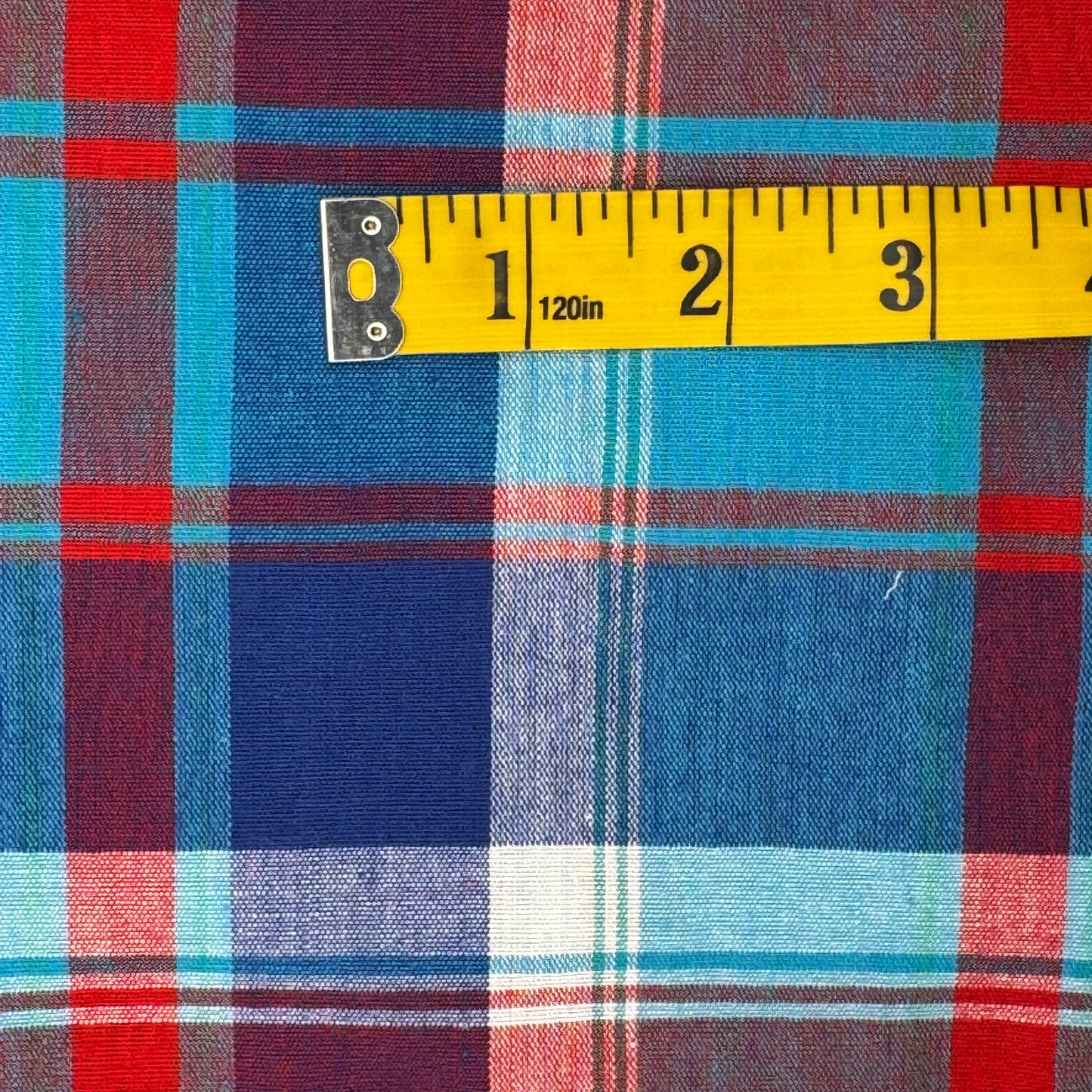 Blue & Red Plaid Mid-Weight Cotton Blend Shirting: 2.5 yds