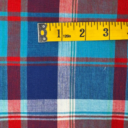 Blue & Red Plaid Mid-Weight Cotton Blend Shirting: 2.5 yds