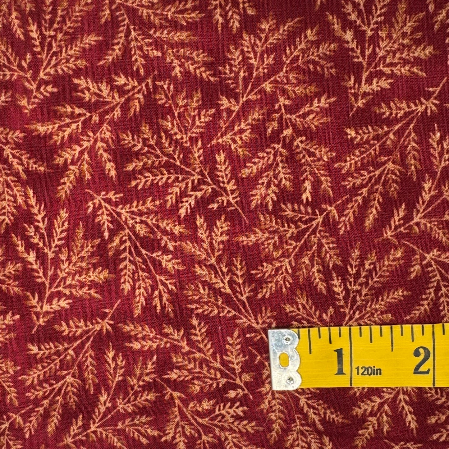 Red With Light Brown Leaves Cotton Blend: 3 yds