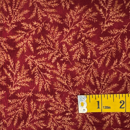 Red With Light Brown Leaves Cotton Blend: 3 yds