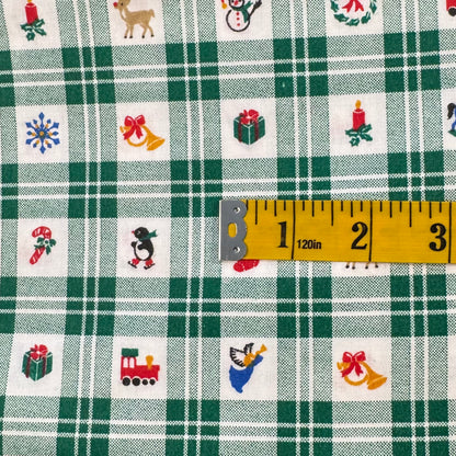 Green Plaid With Holiday Motif Cotton Blend: 1.5 yds