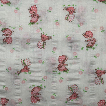 Pink/Green Bonnet Girl Novelty Print Seersucker Cotton: 4 yds