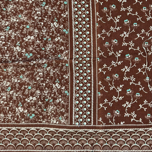Brown with Blue Floral Lightweight Cotton: 2 yds