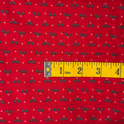 Red With Green & Gold Holly Berries Vintage Cotton: 2.5 yds