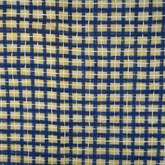 Blue, Yellow & White Geometric Cotton: 1 yd