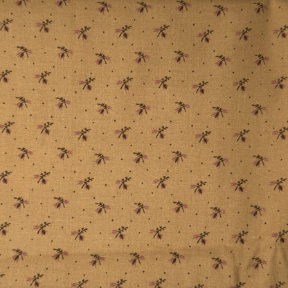 Tan With Brown & Pink Mini Floral Cotton: 1.25 yds