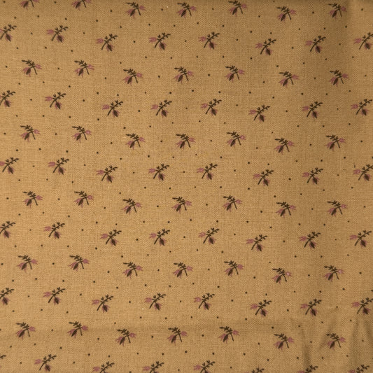 Tan With Brown & Pink Mini Floral Cotton: 1.25 yds