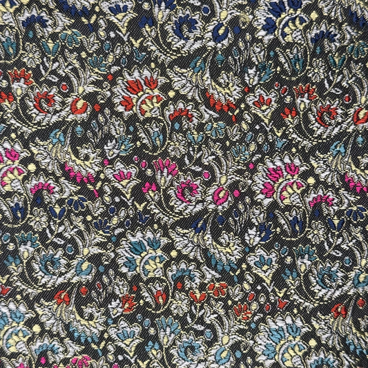 Multicolor on Black Dense Floral Brocade Home Decor Cotton Blend: 3.5 yds