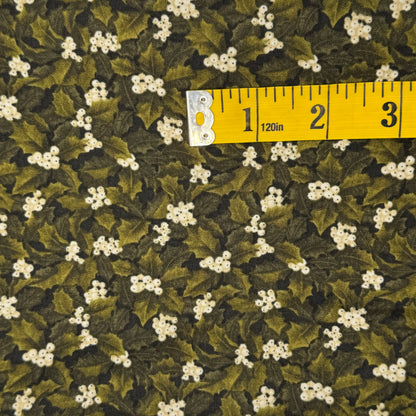 Green Leaves With White Berries Cotton: 2 yds