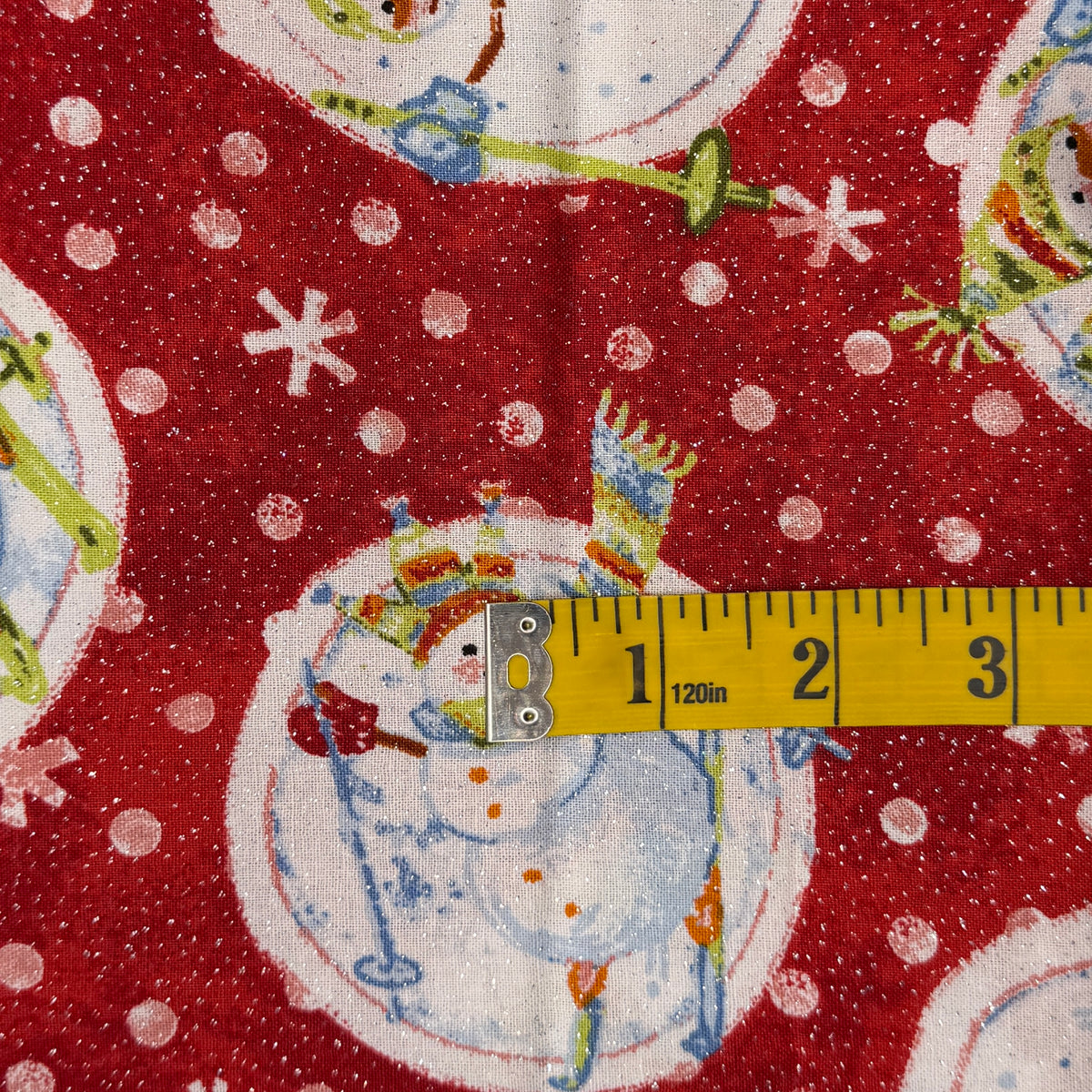 Sparkly Skiing Snowmen Cotton: 1 yd