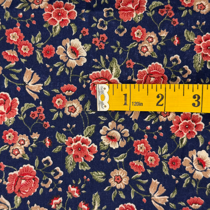 Navy With Red & Tan Floral Cotton: 3 yds