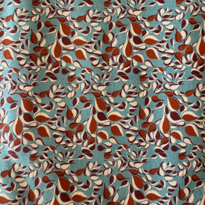 Light Blue with Rust Leaves Medium Weight Cotton: 2 yds