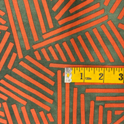Faded Green With Orange Abstract Lines Cotton: 2 yds
