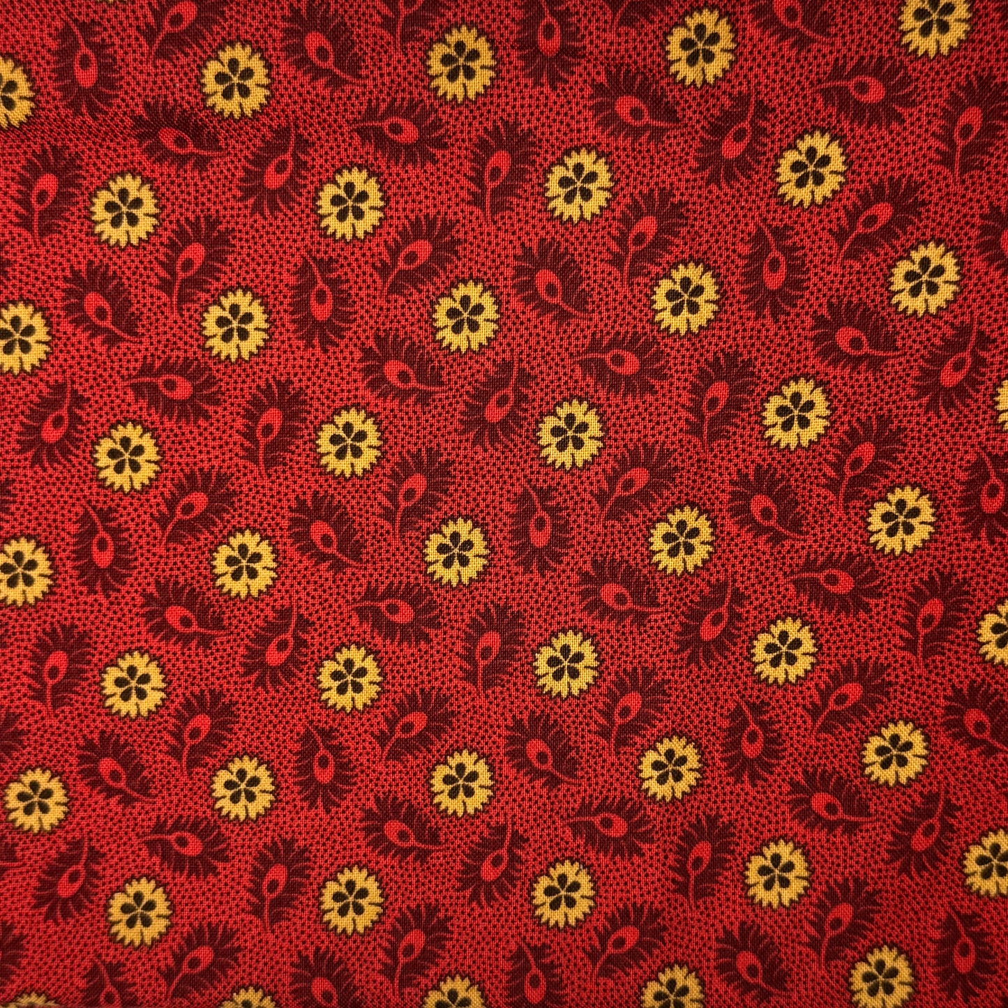 Red & Mustard Abstract Floral Cotton: 1 yd