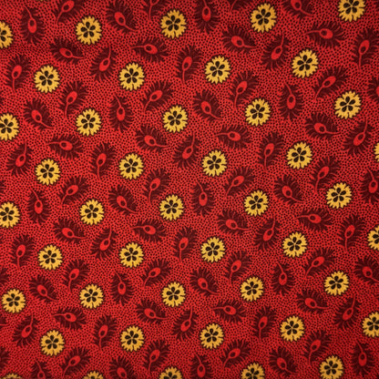 Red & Mustard Abstract Floral Cotton: 1 yd