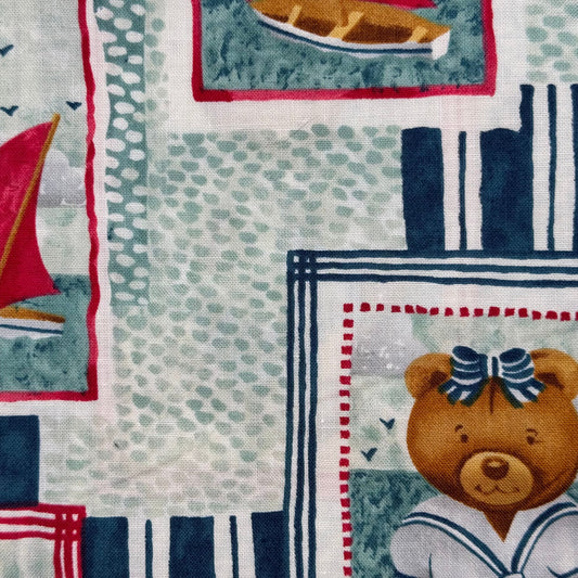 Multicolor Teddy Bear Nautical Novelty Print Cotton: 2 yds