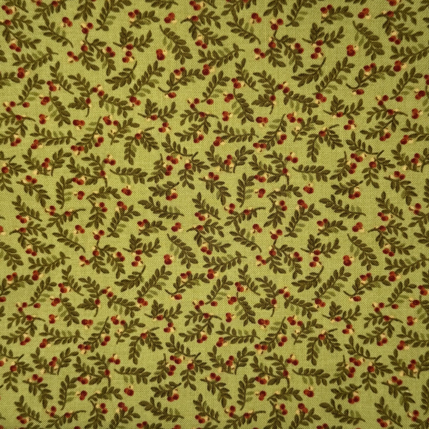 Light Green With Leaves & Berries Cotton: 2 yds