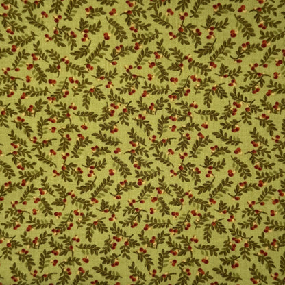 Light Green With Leaves & Berries Cotton: 2 yds
