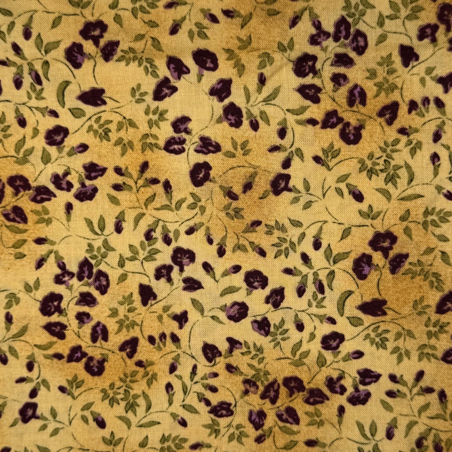 Tan With Purple Floral Cotton: 2 yds