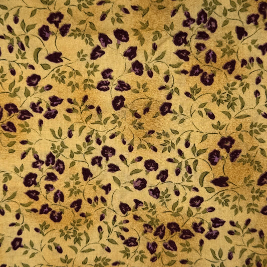 Tan With Purple Floral Cotton: 2 yds