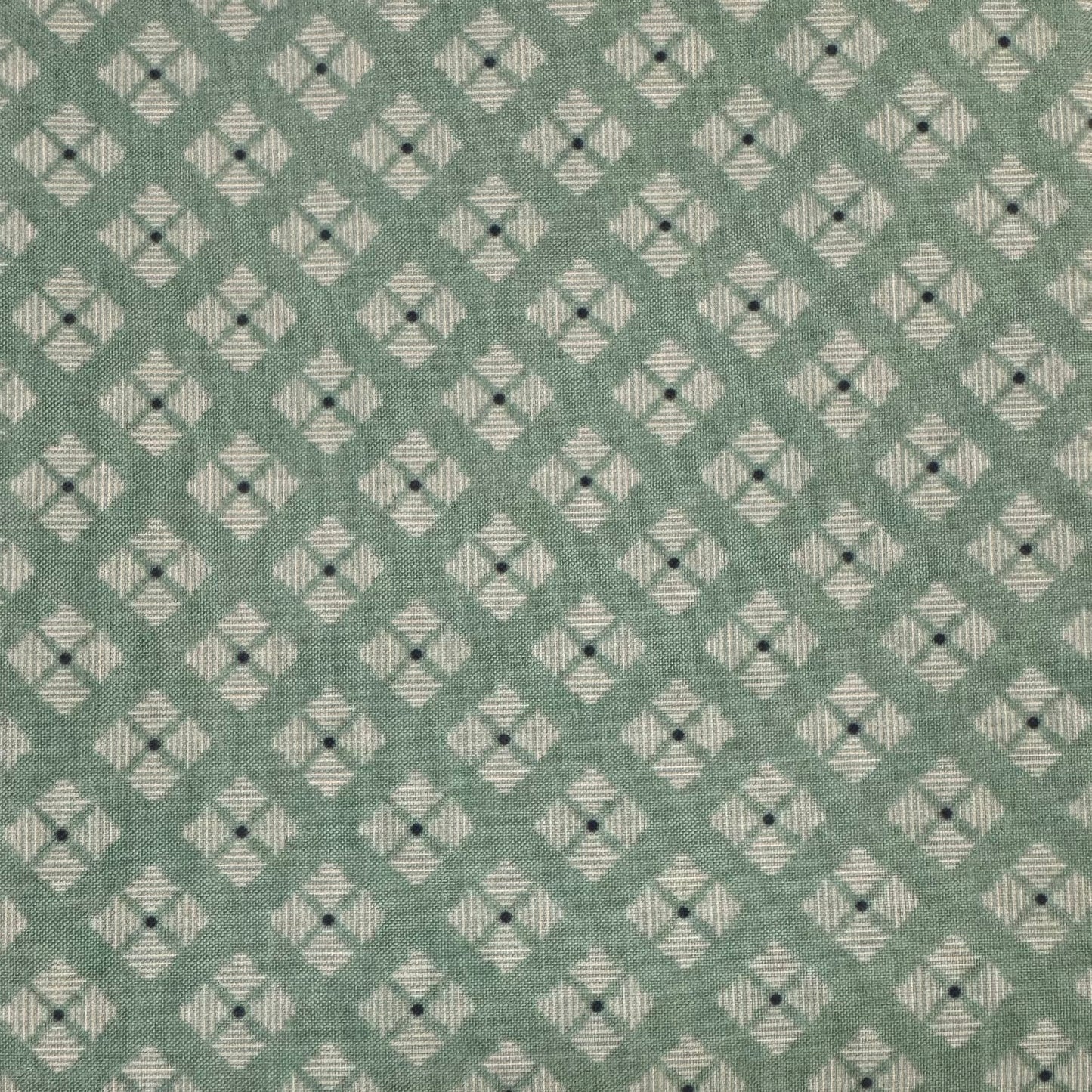Light Green With White Lined Diamonds Cotton: 1.5 yds